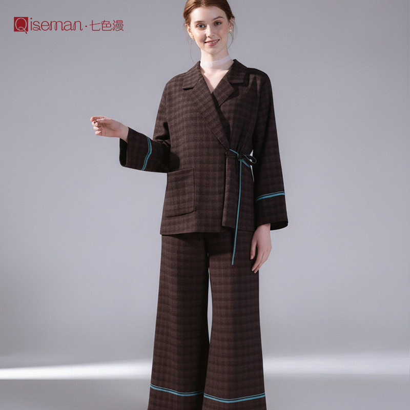 绵绸吊带长裤睡衣套装春夏简约格子睡裙女夏季高级感女士家居服春