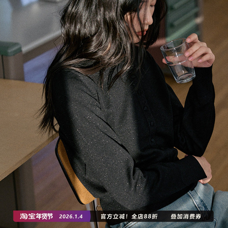 Jicouture金属丝开衫秋冬圆领长袖针织女单排扣百搭简约显瘦上衣,女装/女士精品,毛针织衫,淘宝优惠券,粉丝福利购,淘宝优惠卷