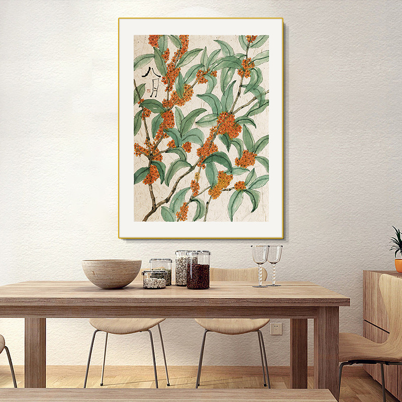 新中式玄关装饰画柜上摆画日系原木风壁画字画组合餐厅挂画