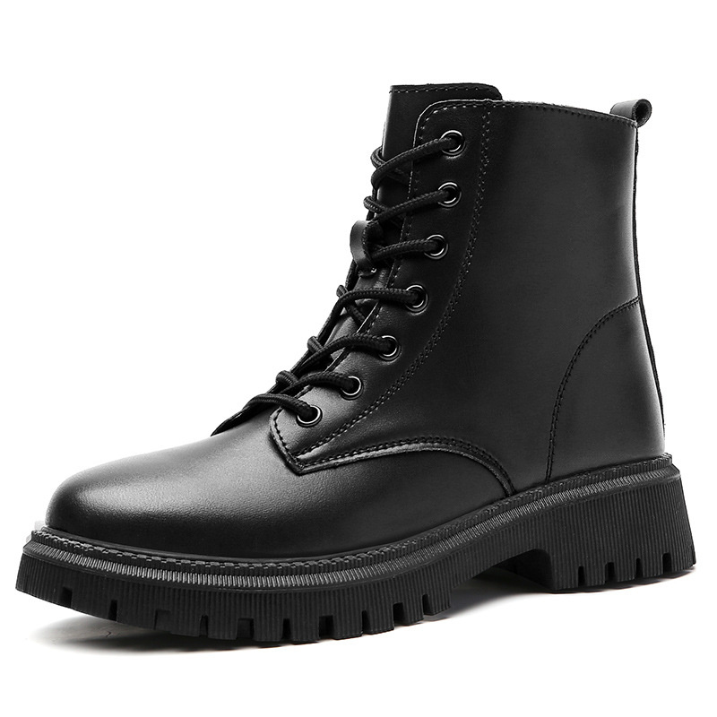 897女鞋马丁靴秋冬高帮厚底增高牛皮面拉链加绒保暖棉靴休闲皮靴