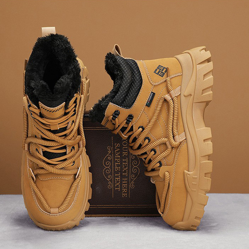 高帮鞋男冬季加绒保暖马丁靴皮面户外耐磨潮流休闲棉鞋运动老爹鞋