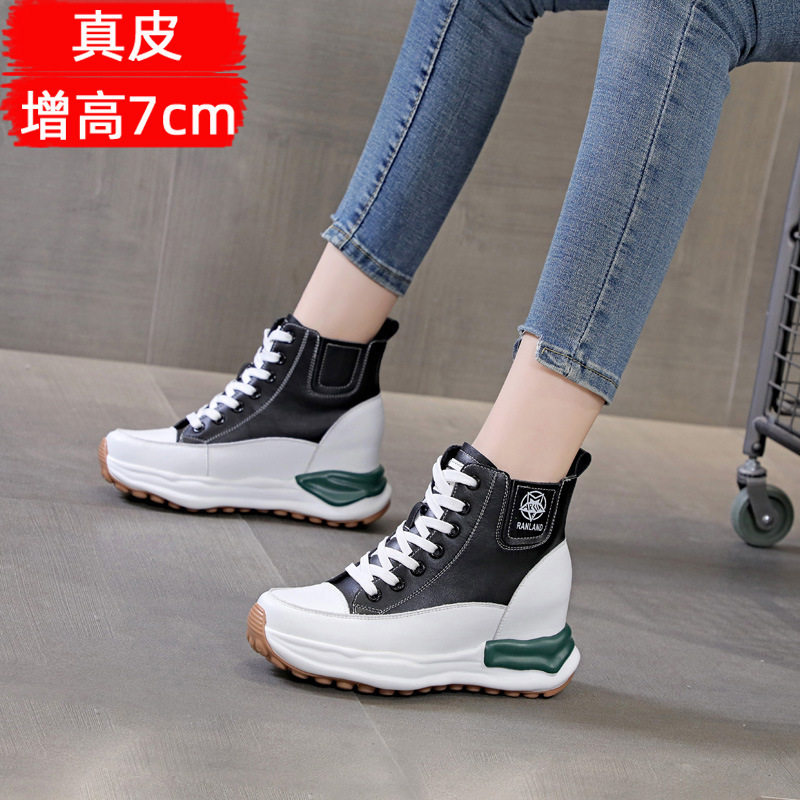 女鞋真皮秋新款松糕单鞋百搭高跟厚底内增高休闲高帮鞋子短靴,运动鞋new,运动休闲鞋,淘宝优惠券,粉丝福利购,淘宝优惠卷