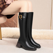 2025真皮靴子妈妈短靴加绒羊毛女士皮鞋 粗跟中跟中年软皮棉鞋