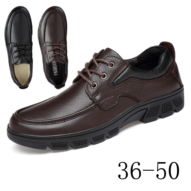 秋冬新款男士皮单鞋大码商务休闲头层牛皮系带皮鞋男加绒保暖男鞋