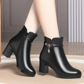 子棉鞋 女软皮软底短靴女士靴子新款 加绒皮鞋 2025妈妈鞋 中老年女鞋