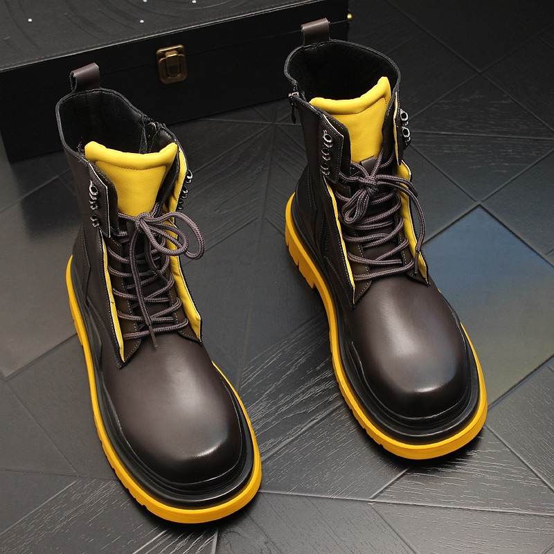 高端绿底短靴男真皮加绒保暖秋冬