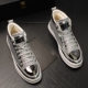 男韩版 饰四季 潮流亮闪闪个性 银色高帮鞋 亮皮板鞋 男金属装 潮鞋 透气