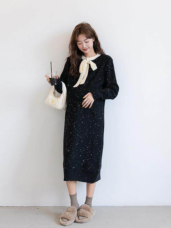 출산 드레스 가을 겨울 2024 새로운 유행 스타일 느슨한 대형 스웨터 탑 바닥 셔츠 스웨터