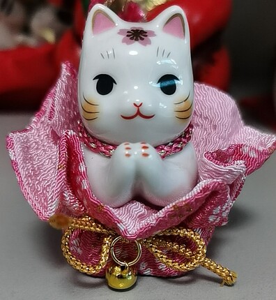 yes日本进口招财猫陶瓷摆件 粉色樱花 配锦袋 6.5厘米 学生桌面礼