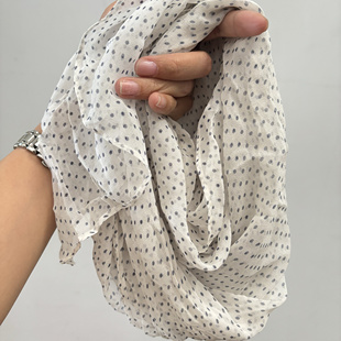 小蓝真丝 白色波点乔其纱围巾丝巾 0.52*1.77米9姆米 100%桑蚕丝