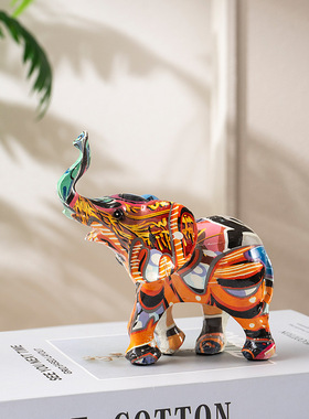 跨境新品炫彩大象树脂摆件创意动物家居客厅电视柜酒柜工艺品装饰
