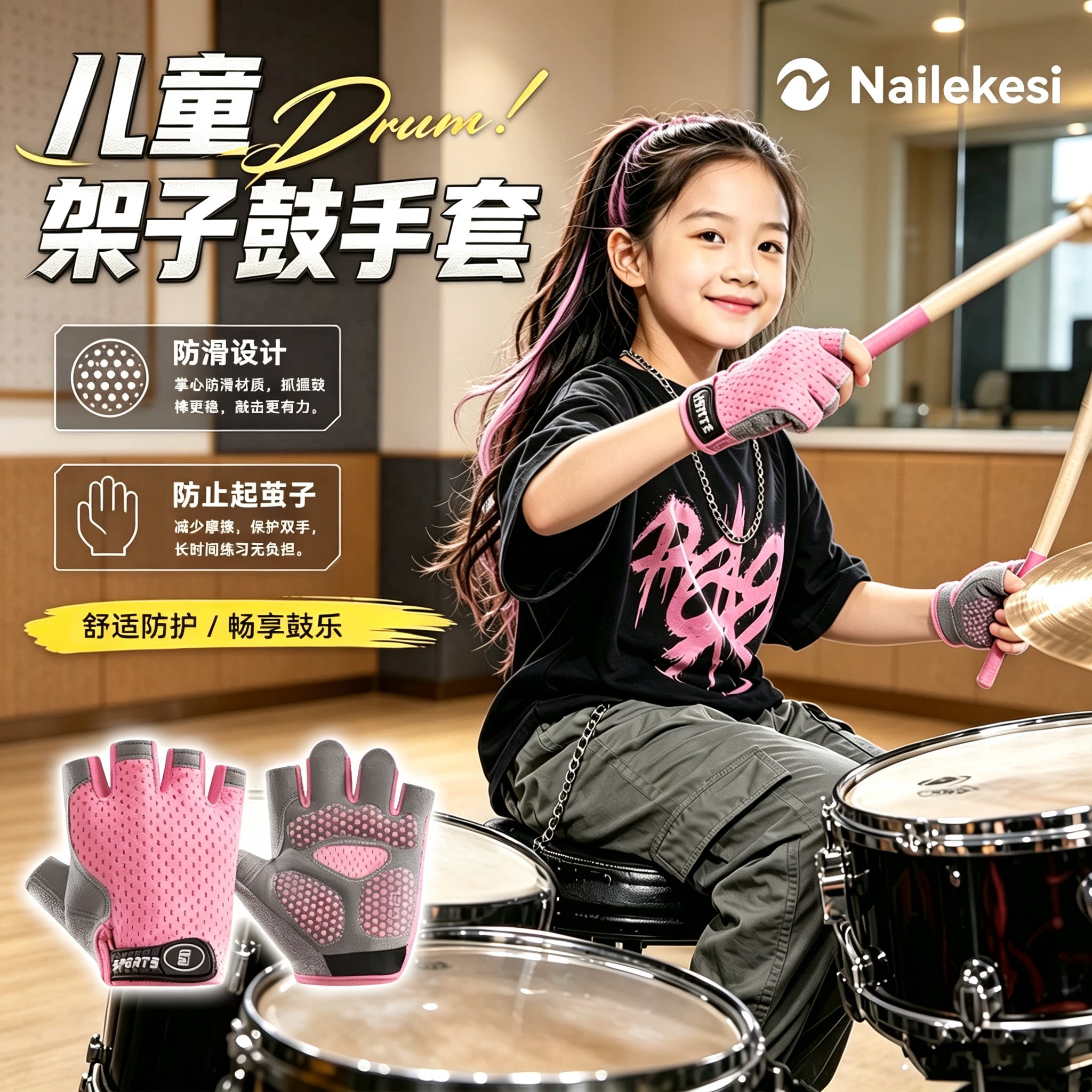 儿童架子鼓护手掌防磨防手茧手套半掌运动骑行攀爬小学生女生训练图片
