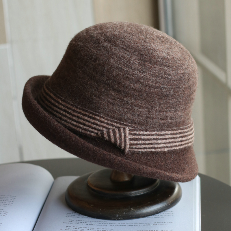 帽范礼帽逛街复古女秋冬混色条纹