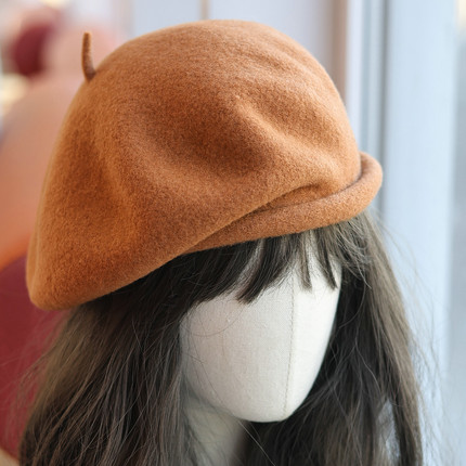 帽范 小卷边~日系甜美复古纯羊毛贝雷帽秋冬文艺百搭显脸小画家帽