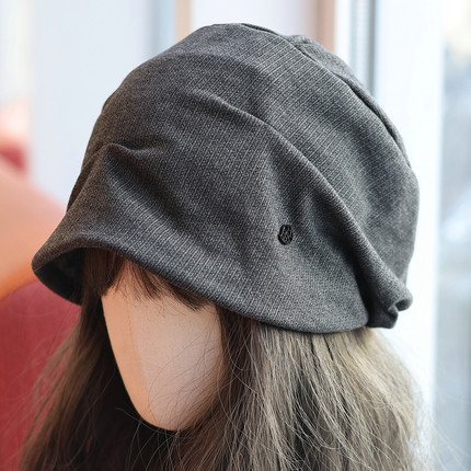 帽范 日系捏褶竖纹时髦堆感冷帽秋冬含羊毛保暖复古慵懒风套头帽