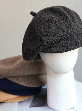 帽范 100羊毛~复古英伦风颗粒感秋冬纯色鸭舌帽大版保暖报童帽女