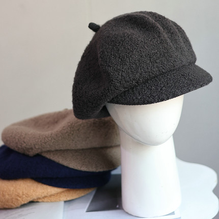 帽范 100羊毛~复古英伦风颗粒感秋冬纯色鸭舌帽大版保暖报童帽女