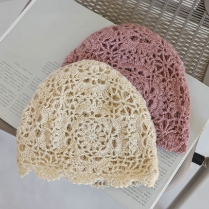 帽范 优雅甜美手工钩花包头帽秋冬双层保暖文艺复古针织毛线帽女