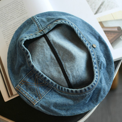帽范 口袋设计感美式做旧牛仔贝雷帽女ins小众复古大头围画家帽男