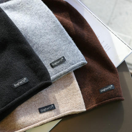 帽范 纯羊毛细针织~英文标卷边文艺休闲堆堆帽百搭保暖秋冬毛线帽