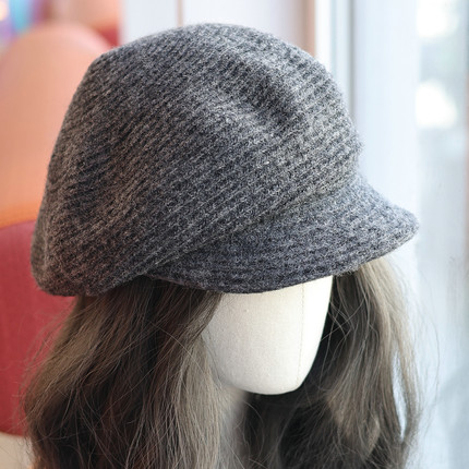 帽范 日系复古保暖羊毛针织报童帽女秋冬素雅百搭文艺鸭舌贝雷帽
