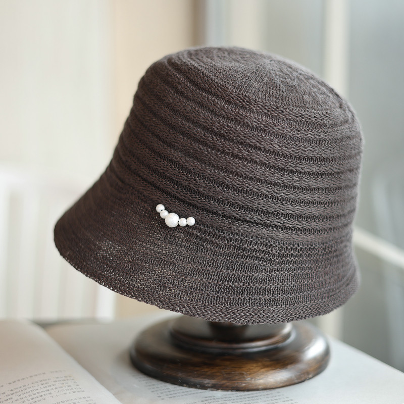 帽范 亚麻款~复古气质珍珠渔夫帽春夏透气简约百搭出游防晒盆帽女