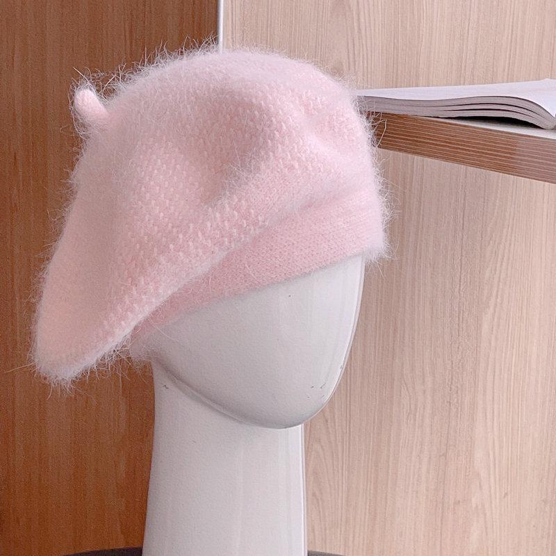 逛街贝雷帽女毛绒绒兔毛甜美秋冬