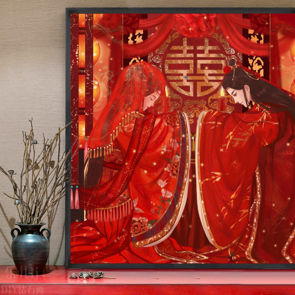 喜气红烛应花堂 印花十字绣新款线绣小幅结婚新郎卧室钻石画新婚