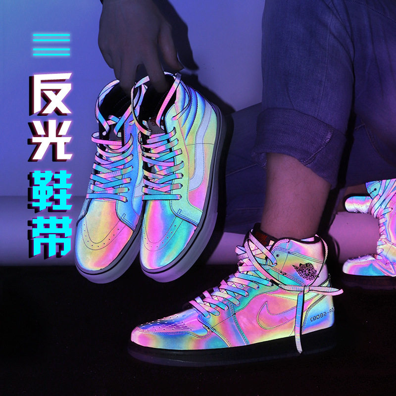 af1空军1号鞋带全息反光镭射aj1变色龙篮球鞋运动扁平黑白色鞋绳