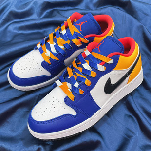low湖人蓝黄白三色拼接erg扁平鞋 带绳 AF1aj1板鞋 适配潮流1970s