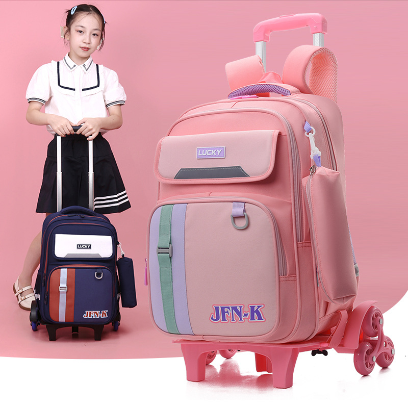 儿童拉杆书包男生小学生三到六年级拖拉爬楼轻便减负背拉两用背包