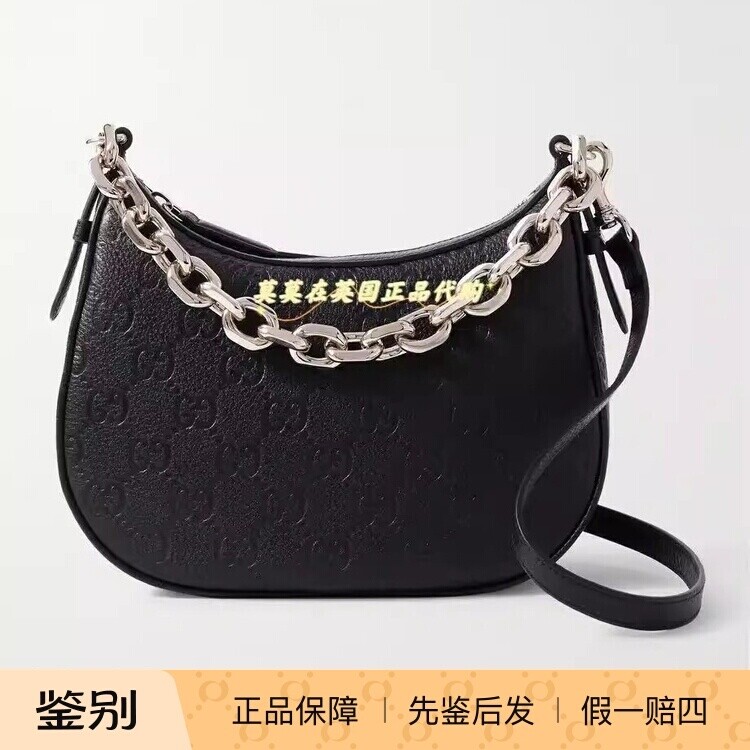 英国代购Gucci古驰 9折 GG Emblem 链条边饰压花纹理皮革单肩包