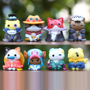 新品动漫海贼王COS猫咪公仔玩偶盲盒创意路飞乔巴装饰品迷你摆件