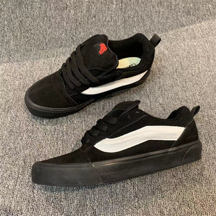 街头运动休闲滑板鞋 skool黑武士全麂皮复古男女胖胖面包鞋 Knu