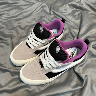复古撞色低帮男女休闲板鞋 街头面包鞋 高端支线美式 黑白紫面包鞋