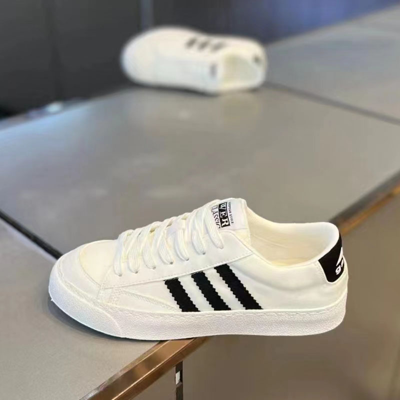 三道杠帆布透气百搭小白鞋