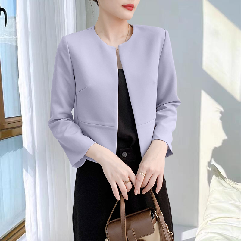 高腰线短款外套女长袖圆领通勤小西服开衫小香风西装外套女秋上衣