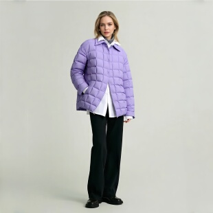 2025秋冬季新款时尚通勤休闲百搭小个子紫色羽绒服外套女保暖上衣