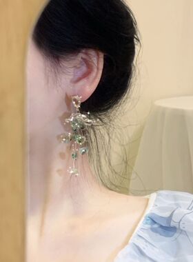 清新甜美小众森系女花朵耳环流苏