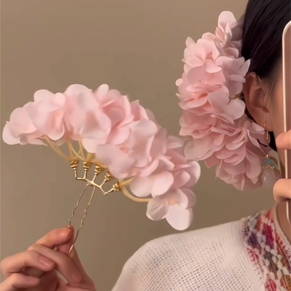 新中式u型花朵发簪古风盘发钗子