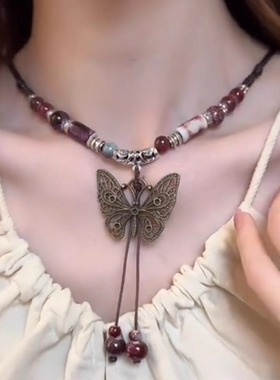 新中式串珠蝴蝶项链民族风颈链