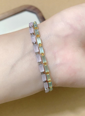 蓝色方块满钻手链女简约精致手串