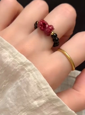 招财貔貅本命年天然仿朱砂戒指女