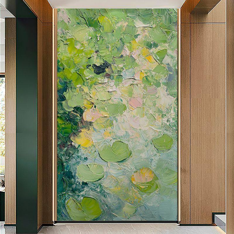 莫奈睡莲玄关装饰画印象派抽象肌理客厅手绘油画绿色荷塘风景壁画