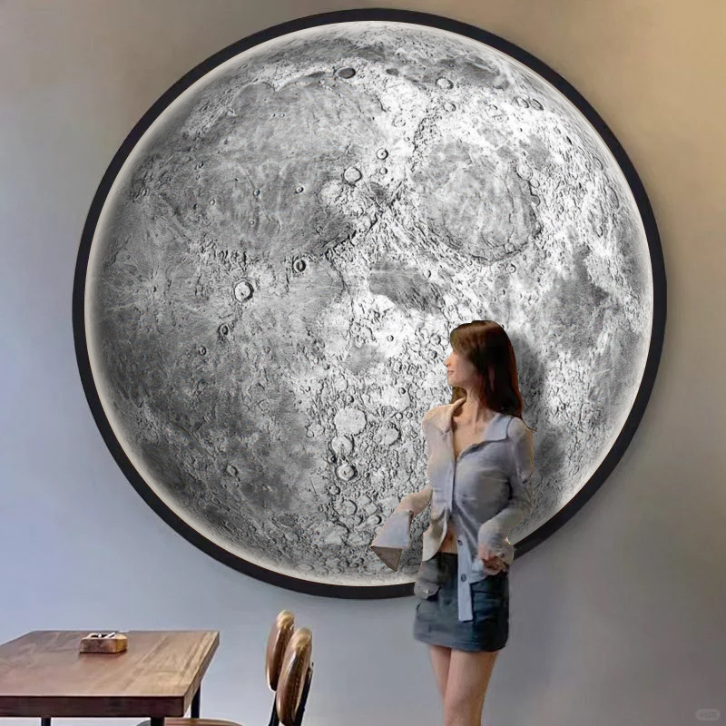 3D工业风立体墙纸网红咖啡店直播间打卡背景壁纸月球表面圆形壁画