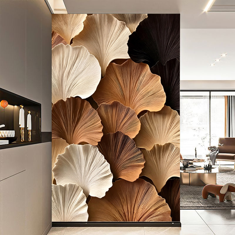 2026新款客厅装饰画银杏叶子砂岩画沙发背景墙玄关轻奢壁画墙纸