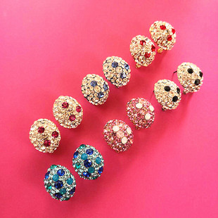 包邮新光饰品多色满钻半球耳钉潮人韩国潮流时尚百搭耳针耳扣耳环