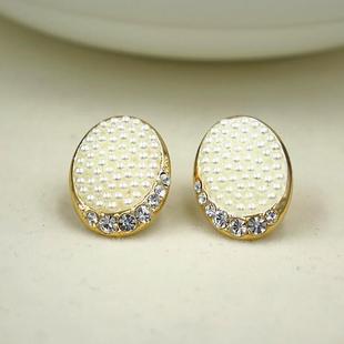 新光饰品韩版耳饰甜美淑女镀椭圆形镶钻小米珠珍珠耳钉耳环