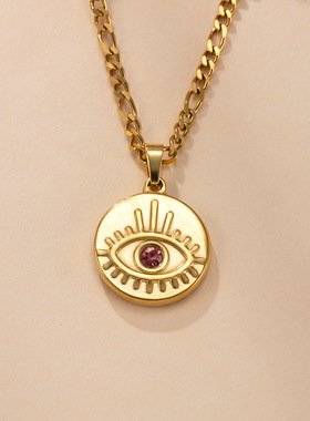 不锈钢圆牌镶钻项链63