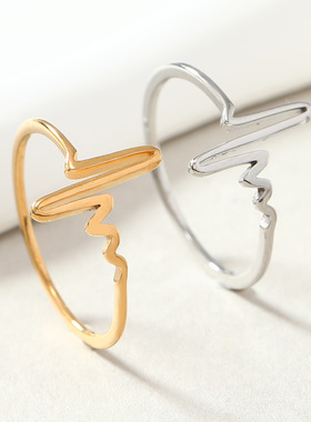 欧美热销切割心电图钛钢戒指